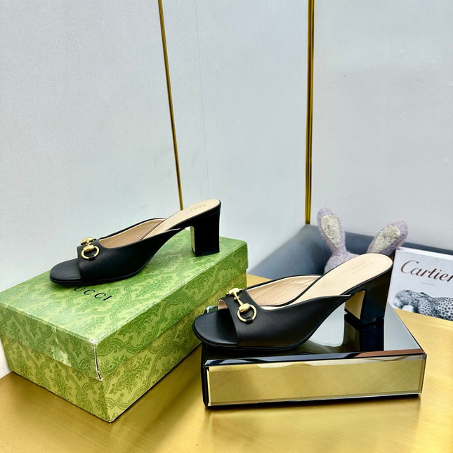 GG HIGH HEELS 55 IN BLACK CALFSKIN WITH GOLD HARDWARE