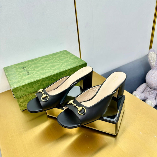 GG HIGH HEELS 55 IN BLACK CALFSKIN WITH GOLD HARDWARE