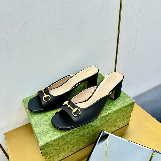 GG HIGH HEELS 55 IN BLACK CALFSKIN WITH GOLD HARDWARE