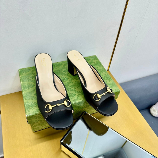 GG HIGH HEELS 55 IN BLACK CALFSKIN WITH GOLD HARDWARE