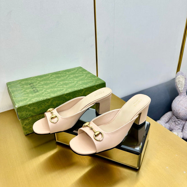 GG HIGH HEELS 55 IN LIGHT BEIGE CALFSKIN WITH GOLD HARDWARE