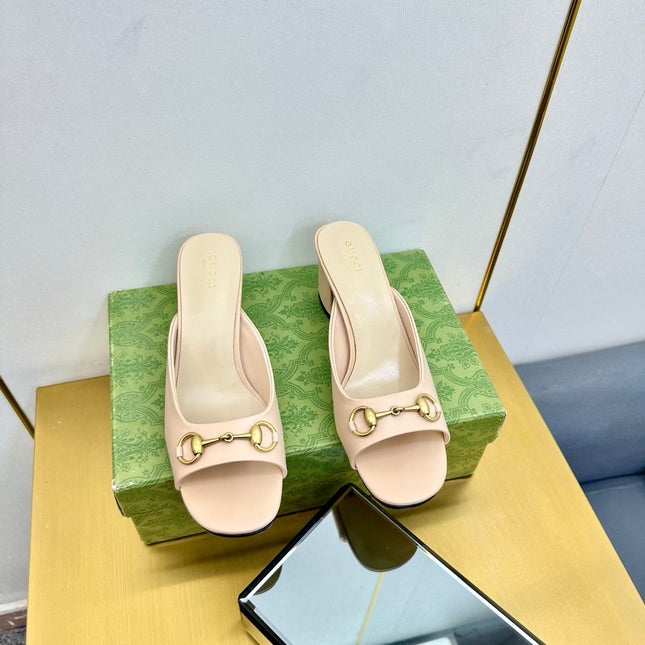 GG HIGH HEELS 55 IN LIGHT BEIGE CALFSKIN WITH GOLD HARDWARE