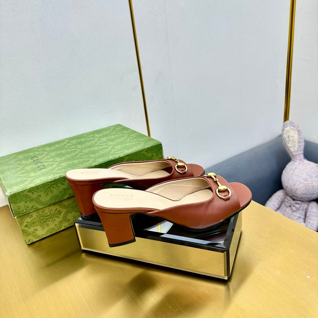 GG HIGH HEELS 55 IN BROWN CALFSKIN WITH GOLD HARDWARE