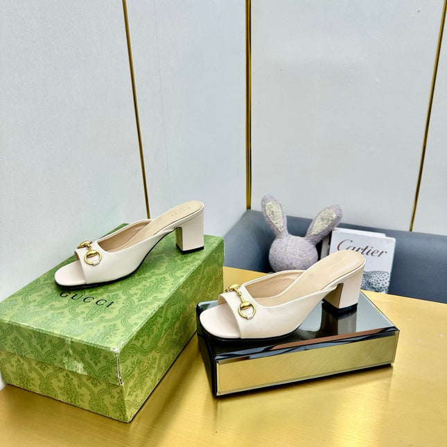 GG HIGH HEELS 55 IN CREAM WHITE CALFSKIN WITH GOLD HARDWARE