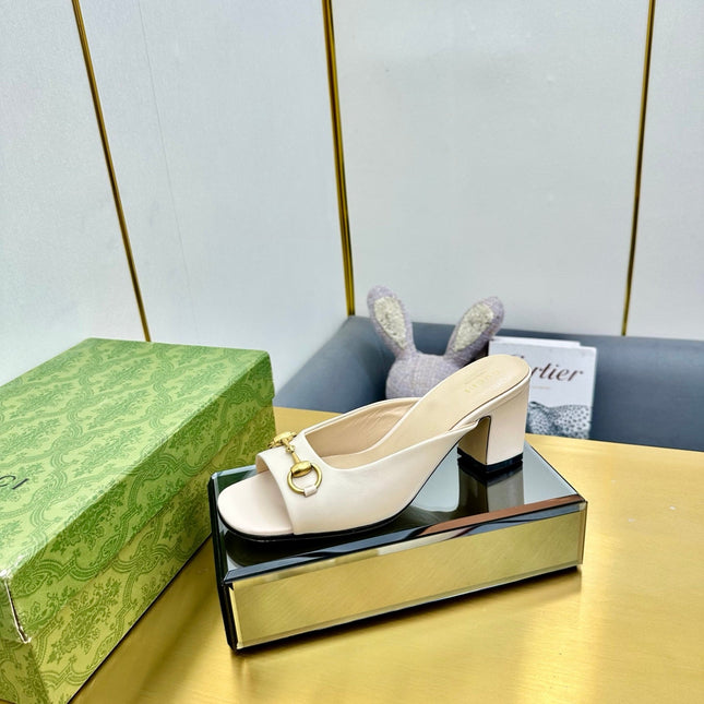 GG HIGH HEELS 55 IN CREAM WHITE CALFSKIN WITH GOLD HARDWARE