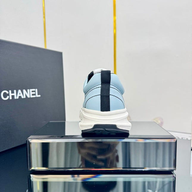 TRAINERS SNEAKER IN LIGHT BLUE CALFSKIN WITH BLACK EMBROIDERED