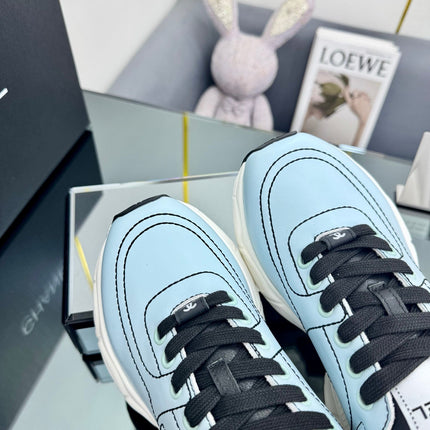 TRAINERS SNEAKER IN LIGHT BLUE CALFSKIN WITH BLACK EMBROIDERED