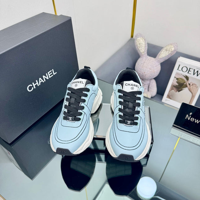 TRAINERS SNEAKER IN LIGHT BLUE CALFSKIN WITH BLACK EMBROIDERED