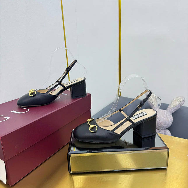 GG HIGH SLINGBACK 65 IN BLACK LAMBSKIN WITH GOLD HARDWARE