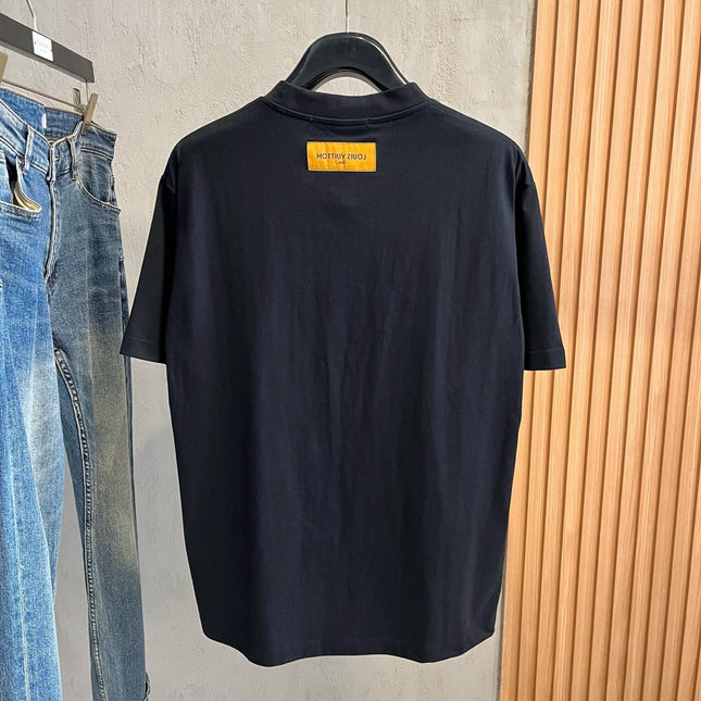 LV T-SHIRT IN BLACK COTTON LOGO PRINT 238866