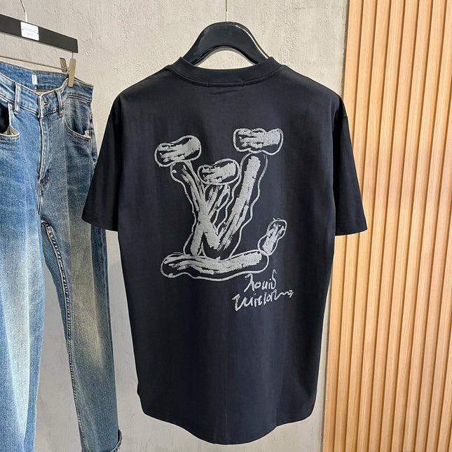 LV T-SHIRT IN BLACK PURE COTTON LOGO PRINT 238774