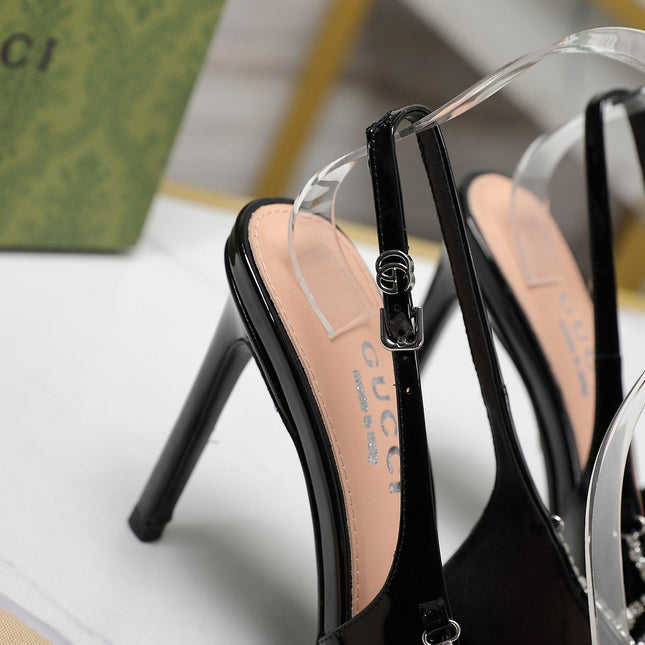 GG CRYSTAL HIGH HEEL SANDAL BLACK LAMBSKIN