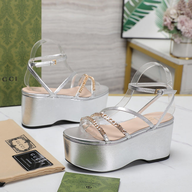 WEDGE PLATFORM IN SILVER SHEEPSKIN