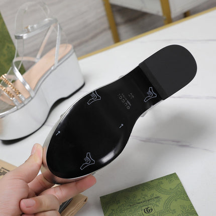 WEDGE PLATFORM IN SILVER SHEEPSKIN