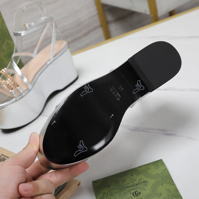 WEDGE PLATFORM IN SILVER SHEEPSKIN