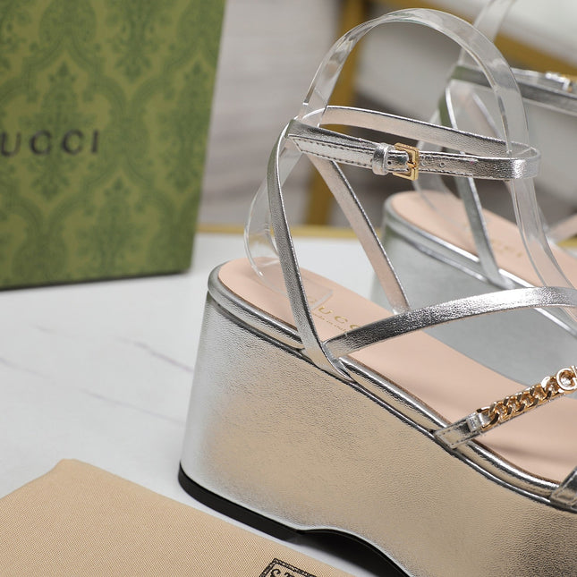 WEDGE PLATFORM IN SILVER SHEEPSKIN