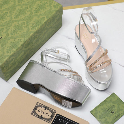 WEDGE PLATFORM IN SILVER SHEEPSKIN