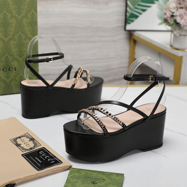 WEDGE PLATFORM IN BLACK SHEEPSKIN