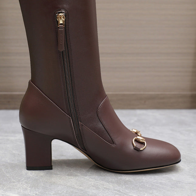 GG HORSEBIT KNEE HIGH BOOTS IN DARK BROWN SHEEPSKIN