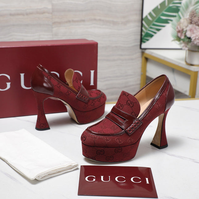GG CLASSIC HIGH HEELS 110 IN DARK RED WITH LOGO PRINT