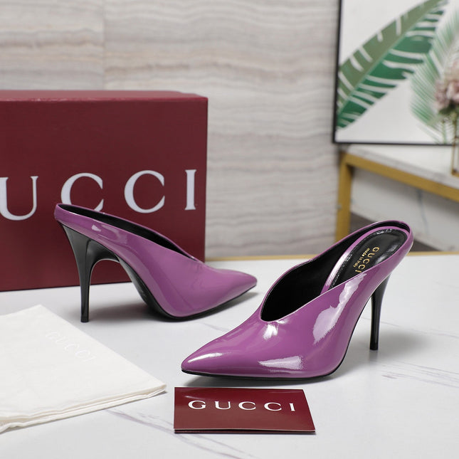 GG HEELED MULES 105 IN PURPLE CALFSKIN