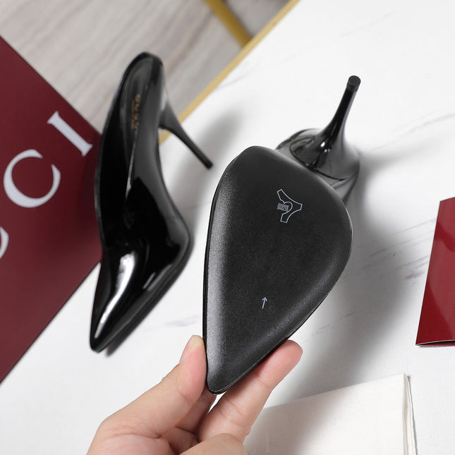 GG HEELED MULES 105 IN BLACK CALFSKIN