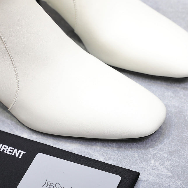 YSL 25S ANKLE BOOTS 70 MM IN WHITE LAMBSKIN