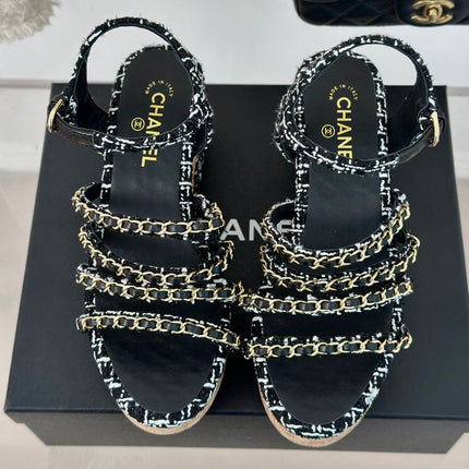 Double C Wooden Chain Platform Block Heel Sandals White Caro/ Black