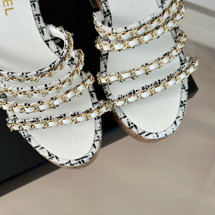 Double C Wooden Chain Platform Block Heel Sandals Black Caro/ White