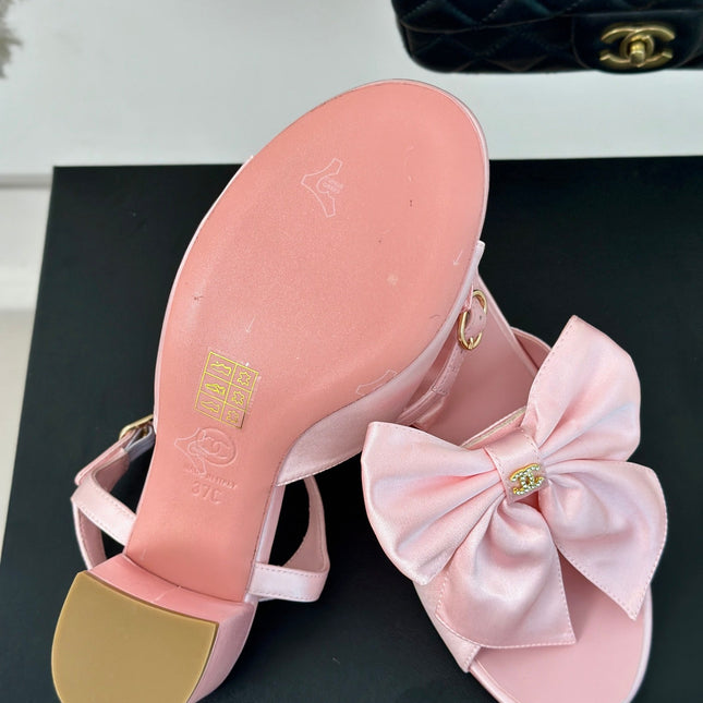 Double CC Big Bow High Sandal Sheepskin Light Pink