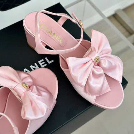 Double CC Big Bow High Sandal Sheepskin Light Pink