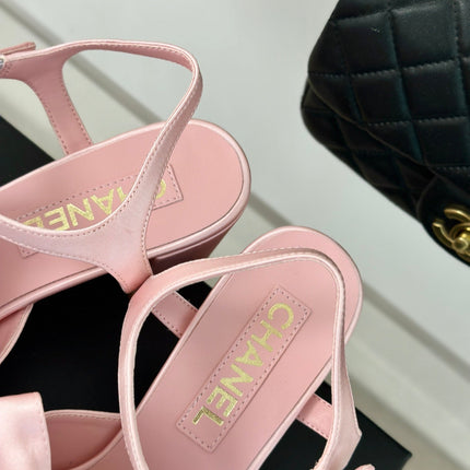 Double CC Big Bow High Sandal Sheepskin Light Pink