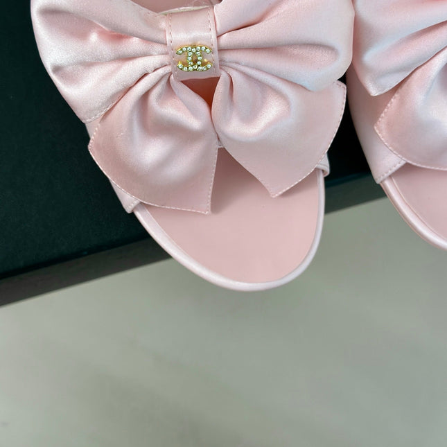 Double CC Big Bow High Sandal Sheepskin Light Pink