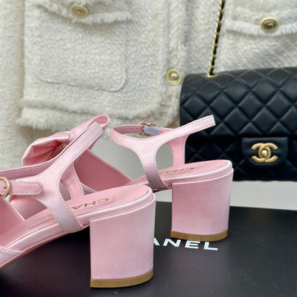 Double CC Big Bow High Sandal Sheepskin Light Pink