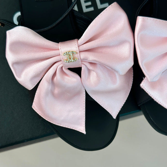 Double CC Big Bow High Sandal Sheepskin Light Pink/ Black