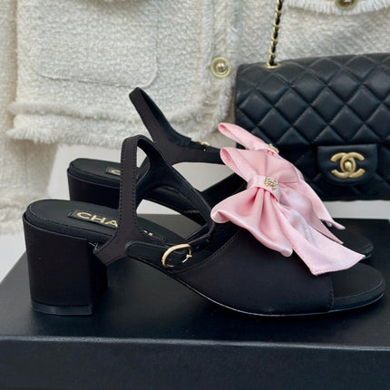 Double CC Big Bow High Sandal Sheepskin Light Pink/ Black