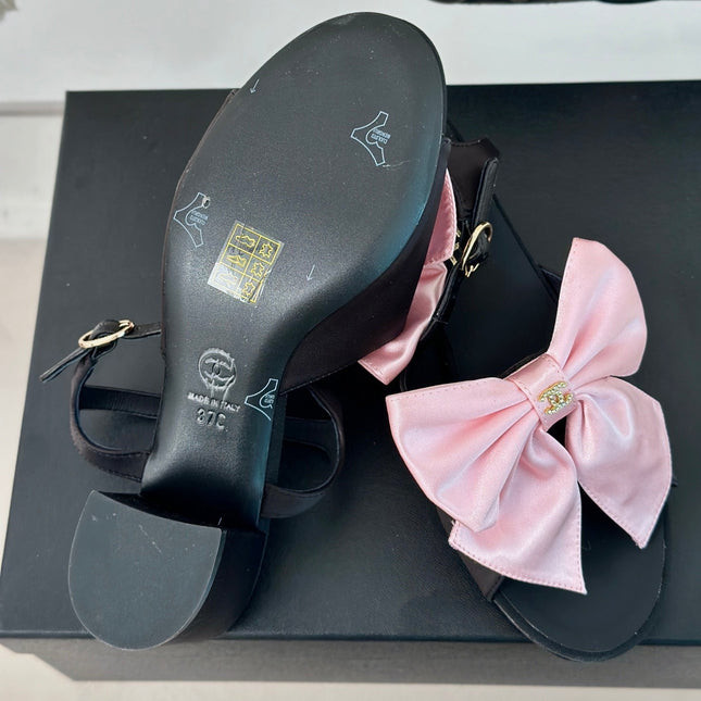 Double CC Big Bow High Sandal Sheepskin Light Pink/ Black