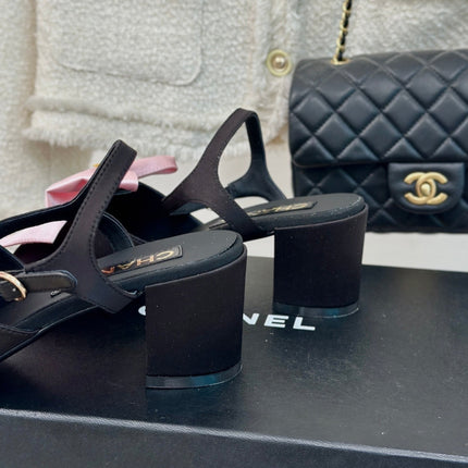 Double CC Big Bow High Sandal Sheepskin Light Pink/ Black