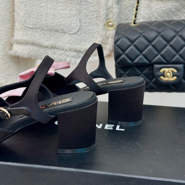 Double CC Big Bow High Sandal Sheepskin Light Pink/ Black