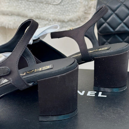 Double CC Big Bow High Sandal Sheepskin Black White