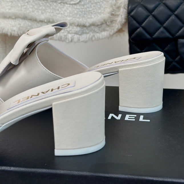 Double CC Big Bow High Heels Sheepskin White