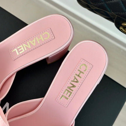 Double CC Big Bow High Heels Sheepskin Light Pink