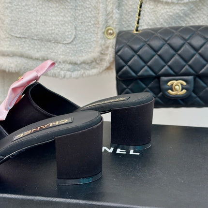 Double CC Big Bow High Heels Sheepskin Light Pink / Black