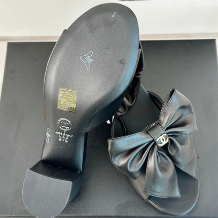 Double CC Big Bow High Heels Sheepskin Black