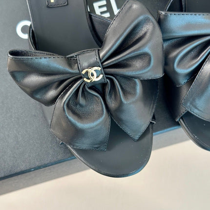 Double CC Big Bow High Heels Sheepskin Black