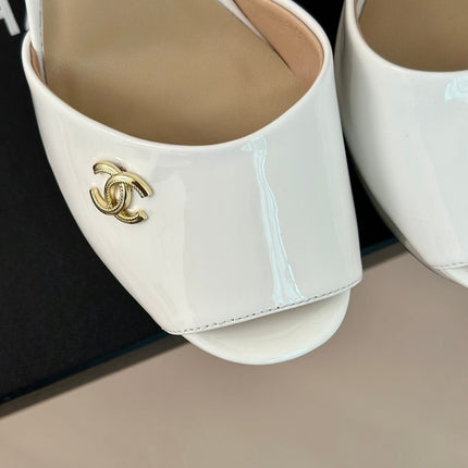 Double C High Heel Sandals White Leather