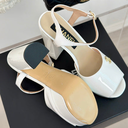 Double C High Heel Sandals White Leather