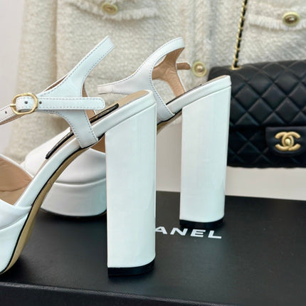 Double C High Heel Sandals White Leather