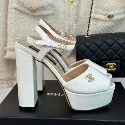 Double C High Heel Sandals White Leather