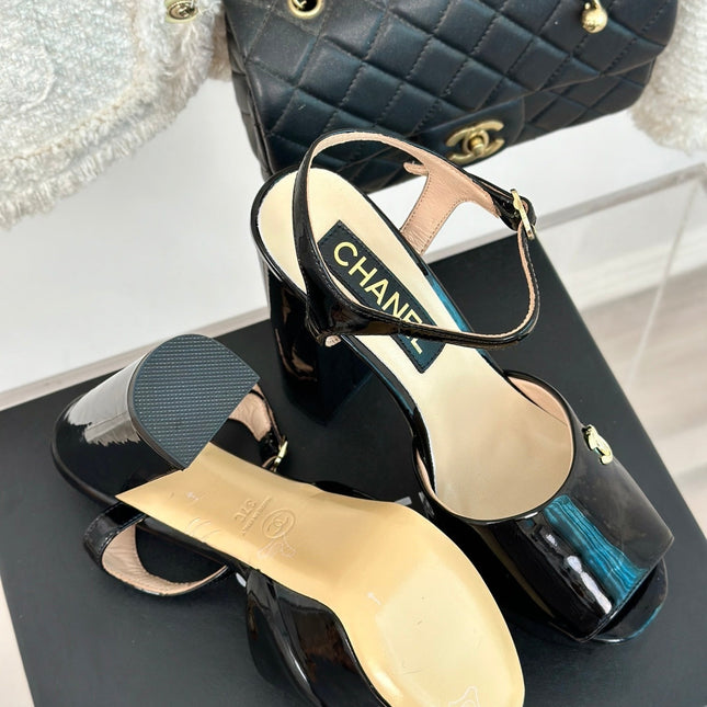 Double C High Heel Sandals Black Leather